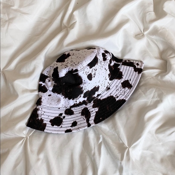 Brandy Melville Accessories - SOLD Trendy Black White Cow Print Bucket Hat Y2K